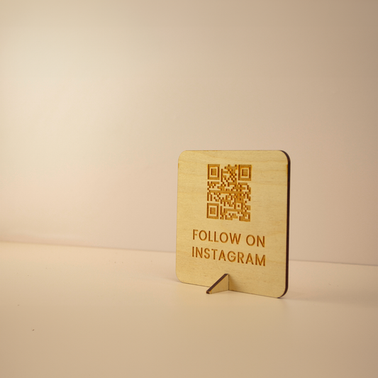 Custom QR Code Follow Us Sign | Laser Etched Plywood
